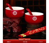 Change Mouth Set with a Pair of Dishes and Chopsticks, Red Joyful Bowls, Bridal Tea Set, Wedding Wine Cup