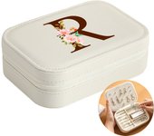 Initial Floral Letter Jewelry Box Jewelry Storage Box Portable Zipper Jewelry Box Pu Leather Ring Earrings Necklace Storage Box