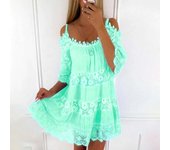 Evening Party Round Neck, Half Sleeve, Loose Cut, Summer Dress, Sweet Fairy, Embroidery, Crochet Ence, Dress with Unfolded