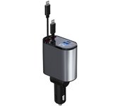 Retractable Car Charger, 4 in 1 Fast Car Phone Charger 66W, 2 Retractable iPhone Cables and USB Car Charger,Compatible with iPhone 15/14/13/12/11,Galaxy,Pixel