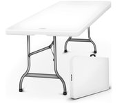 Mesa Portátil de Jardín, Terraza, Exterior, Balcón, Picnic | Mesa de Camping de Plástico para 6 Personas (Blanco)