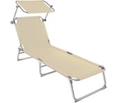 Plegable con Toldo y Respaldo Regulables, Tumbona Piscina Resistente a la Intemperie, Tumbonas Jardín Exterior con Parasol, Tumbona Playa Carga Máx. 110 kg, Fácil Transporte - Beige