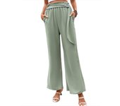 Chic and Elegant Loose Female Trousers Comfortable Slacks Summer Solid High Waist Flare Women's Pants