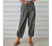 Loose linen and cotton pants buttons for women, wide leg trousers with nine stitches, high waist, novelty