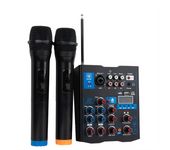 5 Channel USB Audio Mixer with Wireless Microphone Studio Sound Mixer Bluetooth REC DJ Console Mixing for Karaoke