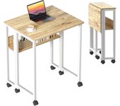 Pequeño Escritorio Plegable con Estante de Almacenamiento y Ruedas,Mesa para el Ordenador, fácil de Montaje y Ahorro de Espacio para Officina,Blanco