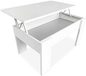 Elevable, Mesita  Salón o Comedor, Acabado en Color Blanco con Tapa Cambria, Medidas, 90 cm (Ancho) x 50 cm (Fondo) x 46, 57 cm (Alto), Mara, 90 x 50 x 46, 57 cm