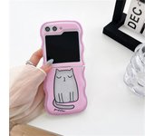 Korean Cute Flower Tulip Cat Girl Wave Transparent Case with Bracelet for Samsung Galaxy Z Flip5 Z Flip 5 Zflip 5 Flip5 Cover