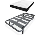 Cama Completa con Colchón Sleep Pro Reversible + Somier de Láminas Reforzado con 4 Patas Cilíndricas Metálicas Roscadas, 90 x 190