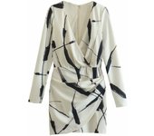 TRAFZA Women Casual  Fashion V Neck Graffiti Print Pleats Design Woman Vintage Slim Mini Dress Back Zipper Chic Party Vestidos