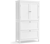 Mueble de Baño, Armario de Baño, Armario de Cocina, Armario Almacenaje con 2 Cajones y 2 Puertas, Estante Regulable, 30 x 60 x 110 cm, Blanco BBC551P31