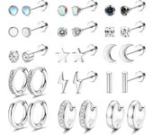 15Pares Pendientes Cartilago Oreja Para Mujer Hombre Plata Oro Negro, 20G Acero Quirurgico Pendientes Hipoalergenicos CZ Huggie