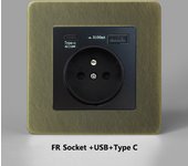 86 Type Antique Bronze Pattern Stainless Steel Panel Wall Light Toggle Switch EU FR Socket USB Type C Charging Port