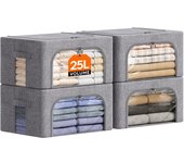 ‎40 x 30 x 20 cm 4 Piezas Cajas Almacenaje Ropa con Marco de Metal, Organizador Armario Apilable, Bolsas Almacenaje Ropa, Bolsas Para Guardar Ropa, Edredones, Colchas, Gris Claro, 25L