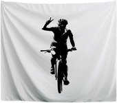 Tapiz de Pared Una Mujer Montando En Bicicleta Silueta En Blanco Y Negro Tela Tapices de Pared Decorativos Colgante de Pared Tapicería para Sala de Estar Dormitorio 150×100 Cm (60×40 Inch)
