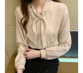 Office Lady Basic Shirts New Design Fashion Women Long Sleeve Autumn Spring Solid Button Black Bow Tie Ribbon Tops