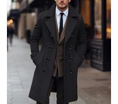 Chaqueta de lana para hombre, Abrigo largo de lana para hombre con doble botella