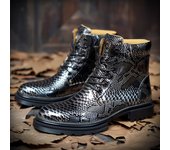 Patrón de serpiente para hombre, zapatos retro de imitación de cuero de cocodrilo para hombre, botas medianas, botas Martin