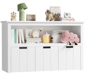 Almacenaje Juguetes, Mueble Juguetes Organizador, Armario Infantil Ropas, Estantería Infantil para Juguetes, con 3 Cajones con Ruedas, 1 Estante Abierto, Blanco, 102 x 33 x 61,5cm