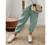 Pantalones Mujer Verano Pantalones de Lino Cómodos Palazzo Cintura Alta Pantalones Rectos Ligero Casuales Flojo Pantalones Pantalón Anchos con Bolsillos y Cordón