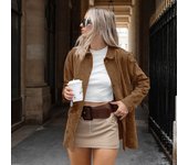 Melad-abrigo de ante marrón para mujer, abrigo de diseño suelto con cuello abatible, ropa de otoño