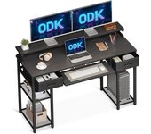 Ordenador, Escritorio con 2 Cajones y Bandeja para Teclado, Escritorio de Oficina con Soporte para Monitor, Mesa de Escritorio con Estante Reversible para Oficina (Blanco)