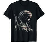 Female Soldier American Flag - Patriotic USA Afro Veteran T-Shirt Men's Tee