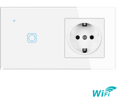 Wifi smart switch 1gang with 16A EU Socket, work with Alexa/Google Home,tempered glass panel 153*82mm