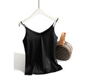 Spaghetti Strap Top Women Halter V Neck Basic White Cami Sleeveless Satin Silk Tank Tops Women'S Summer 2024 Camisole