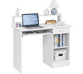 Mesa Escritorio Blanca Mesa de Ordenador con Cajones Escritorio de Oficina con Soporte de Monitor Mesa PC para Despacho 106x50x94cm