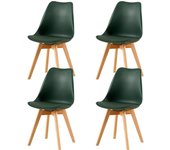 Pack de 4 Sillas de Comedor Sillas Cocina Nórdico con Asiento Tapizado y Las piernas de Madera de Haya Maciza, Blanco