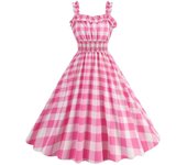Vintage and Pink Square for Women, Retro Rockabilly Dress with Straps, Cocktail Party 50s & 40s, Flying Dress, Summer Dresses
