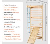 SucceBuy 5-in-1 Indoor Jungle Gym for Toddlers, Climbing Playset with Carbon Steel Swedish Ladder, Wall Ladder, Pull-Up Bar, Rope Ladder, Gymnastic Rings, Supports 220 lbs, Multicolor