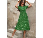 Woman's Dress, 2025 summer new round floral high waisted fashionable A-line mid length dress for women