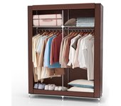Armario Tela Plegable 108x45x107 cm in MARRÓN Castor – Organizador Guardar Ropa de Textil Tela Portátil con Barra de Armario y Cremallera per Colgar – Closet Exterior Estanteria