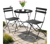 Conjunto Muebles Jardín Exterior de Mesa de Bistró y 2 Sillas, Plegables, Tapas Antideslizantes, Mesa y Sillas Terraza Estilo Retro con Estructura de Acero, Ideal Balcones Pequeños - Negro