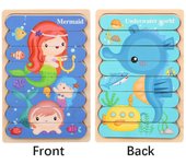 Cartoon Animal Double-sided Strip Wooden Puzzles Jigsaw Game Kids Educational Toys for Children