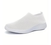 Zapatos planos de punto para mujer, zapatillas informales transpirables, cómodas, sin cordones, para caminar