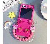 Korean Cute Cherry Peach Bow Rose Red Case with Bracelet Chain for Samsung Galaxy Z Flip 3 4 5G Z Flip5 Flip5 Flip5 Zflip5 Cover