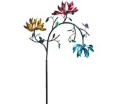 Large Metal Wind Spinner with Three Spinning Flowers, Wind Sculpture, Outdoor Garden and Yard Art Decor