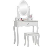 Projekt Tocador de Maquillaje Niña, Blanco Tocador Madera Niña 8 a 13 años, Tocador Maquillaje Pequeño con Taburete y Espejo, Muebles de Dormitorio para Infantil, Regalo di Compleanno