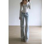 Light Blue Low Waist Jeans Woman Streetwear American Vintage Denim Pants Female Casual Washed Straight Pantalons Mujer