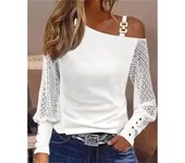 Tops con hombros descubiertos para mujer, camisas informales de tejido Jacquard de manga larga, blusa tipo túnica con nudo torcido