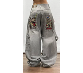 Japonés Y2K Kawaii personajes de dibujos animados bordado azul claro lavado pantalones vaqueros holgados Harajuku gótico pantalones de monopatín ropa de calle