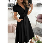 Vestido elegante de verano sin mangas, cuello redondo, cintura, vestido de fiesta cómodo a la moda