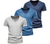 AIOPESON 3 juegos de camisetas masculinas 100% algodón diseño de moda camisetas masculinas sólidas camiseta de verano de cuello
