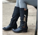 Botas de mujer de encaje hasta la rodilla Botas de mujer de goma flocado tacón cuadrado zapatos bajos Botas Botas de invierno de hebilla Tamaño 42