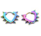 Alisouy 2pcs Punk Stainless Steel Heart Cone Spike Rivet Huggies Small Circle Helix Hoop Earrings for Women Men Piercing Jewelry