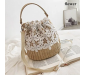 Straw Plaited Article Lace Bucket Bags for Women Causal Holiday Beach Bag Elegant Handbags Shoulder Crossbody