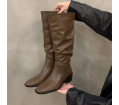 Botas largas plisadas de tacón cuadrado para mujer, botines elegantes sin cordones, Invierno